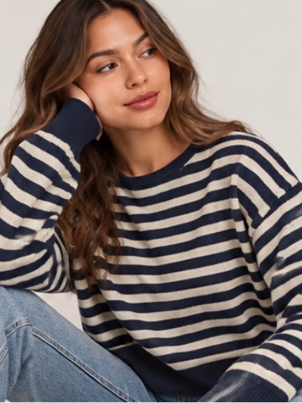 Striped Navy and Cream Women's Sweater pink Victoria secret